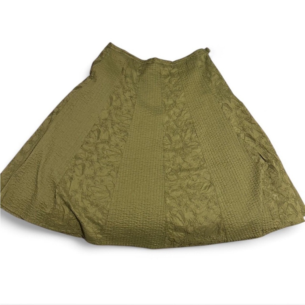 Chico’s 100% Cotton Green Pleated Midi Skirt